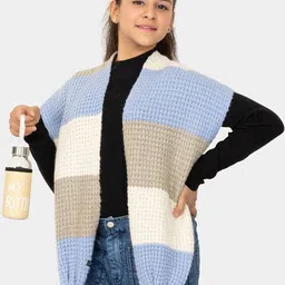 513 Girls Striped Acrylic Self Design Knitted Pom Pom Muffler-image-16