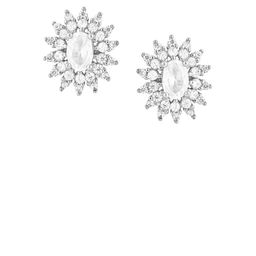TEEJH Silver-Plated Floral Cubic Zirconia Stone Studded Oxidised Studs image 2