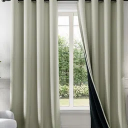 HOMEMONDE Off White & Black 2 Pieces Black Out Window Curtains-picture-58