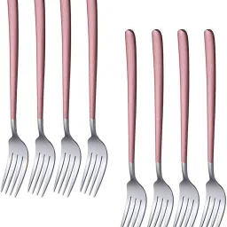 Stainless Steel Forks Cutlery Set for Home, Kitchen & Restaurant (Pink, 8 Pcs) Stainless Steel Dinner Fork Set-12