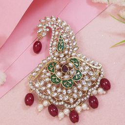 I Jewels Gold Plated Kundan Safa Kalangi Brooch-image-90