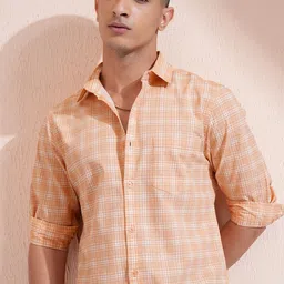 HIGHLANDER Men Spread Collar Checked Cotton Casual Shirt-picture-30