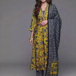 BAIRAJ Women Floral Printed Pleated Sequinned Kurta with Trousers & With Dupatta-52