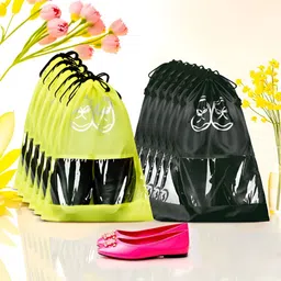 Aura Yellow & Black 12 Pieces Printed Reusable Shoes Organisers-3