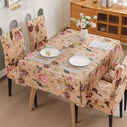 FAVRIA Set Of 4 Beige & Red Printed Waterproof Chair Covers-1