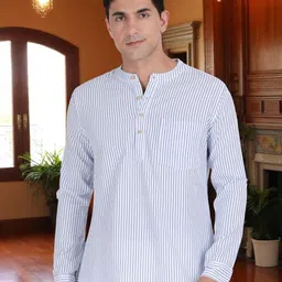 THE SOUL PATROL Men Striped Mandarin Collar Cotton Kurta-picture-11