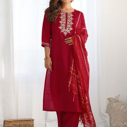SKYLEE Women Floral Embroidered Kurta with Trousers & Dupatta-image-23