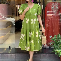 KOTRONS Floral Printed Puff Sleeves Fit & Flare Dress-picture-23