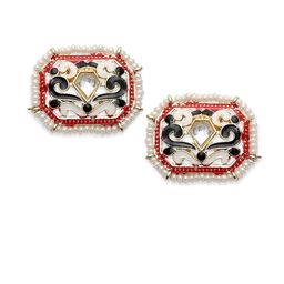 Anouk Gold-Plated Artificial Stones Studded And Beaded Geometric Shaped Studs image 3