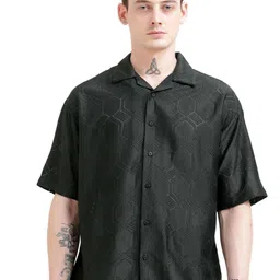 Estilocus Men Standard Oversized Fit Textured Cuban Collar Cotton Casual Shirt-image-36