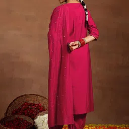 gerua by libas Libas Ethnic Motifs Embroidered Sequinned Straight Kurta With Salwar & Dupatta image 3