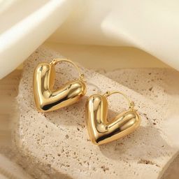 Jewels Galaxy Stainless Steel Gold-Plated Heart Shaped Hoop Earrings-19