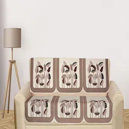 Myntra Elegant Homes Cream-Coloured & Brown 3 Seater Printed Velvet Sofa Cover-image-45