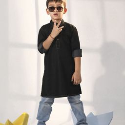 JBN Creation Boys Mandarin Collar Roll-Up Sleeves Denim Kurta-picture-14