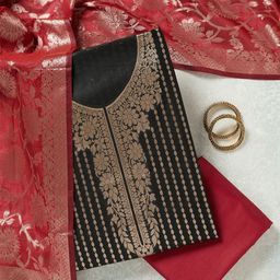 Koskii Floral Woven Design Zari Banarasi Unstitched Dress Material-image-96