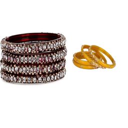 SOMIL Set Of 8 Maroon Alloy Artificial Stones and Beads Antique Bangles-image-85