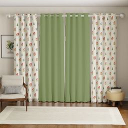 URBAN SPACE Green & White Set of 4 Floral Door Curtain-image-69