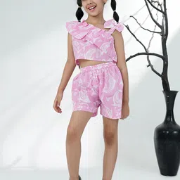 Aj DEZInES Girls Dolphin Printed Pure Cotton Top with Shorts-image-84
