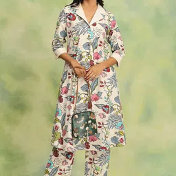 The Woman Store Floral Printed Mandarin Collared Tunic With Trousers Co-Ords-picture-4