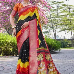 KALINI Warli Zari Silk Blend Designer Bomkai silk Saree-3