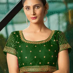 HERE&NOW Embroidered Silk Round-Neck Saree Blouse-image-90