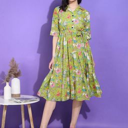 HIVA TRENDZ Women Floral Printed Shirt Collar Tie-Ups Wrap Dress-picture-45