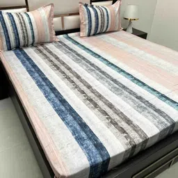 Pure Decor Majestic Pink Striped 500TC Pure Cotton King Bedsheet Set 2.73 m x 2.76 m-image-53