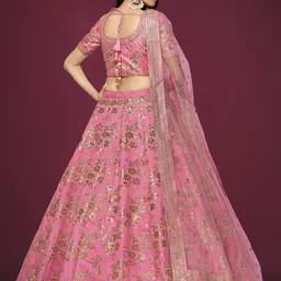 DIVASTRI Embroidered Sequinned Semi-Stitched Lehenga & Unstitched Blouse With Dupatta image 2