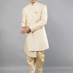 Manish Creations Embroidery Mandarin Collar Neck Ethnic Sherwani Set-image-3