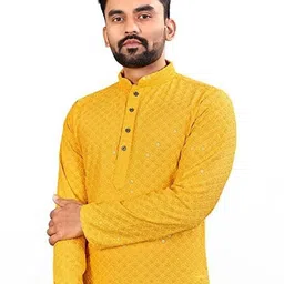 Men Embellished Straight Kurta (Yellow)-picture-11