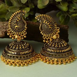 missmister Brass Antique Goldplated Big Size Fashion Jhumki Earrings Women Traditional-picture-45