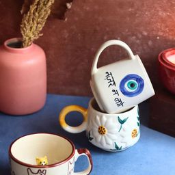 WEAVING HOMES White & Blue 3 Pieces Printed Ceramic Glossy Mugs 230 ml-image-45