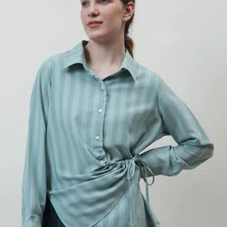 Athena Immutable Women Striped Asymmetric Shirt Style Top-image-93