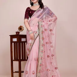 yourwish Floral Embroidered Supernet Baluchari Saree-image-39