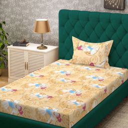 KLOTTHE Kids Yellow & Blue Cartoon Printed Cotton 400TC Single Bedsheet Set 2.25m x 1.5m-19