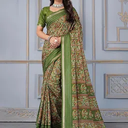 STAVA CREATION Ajrak Block Silk Cotton Saree-18