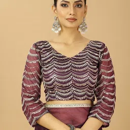 PATLANI STYLE Embroidered Border Net Saree With Sequence Blouse image 3