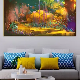 DEKORSTATION Yellow & Green Floral And Botanical Printed Canvas Wall Art-image-49