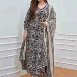 7Threads Ethnic Motifs Printed Sequinned Straight Kurta With Trousers & Dupatta-21