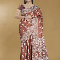 Rani Saahiba Floral Art Silk Block Print Saree-picture-17