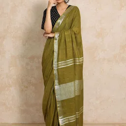 Moara Ready To Wear Cotton Linen Solid Saree with Unstiched Blouse-42