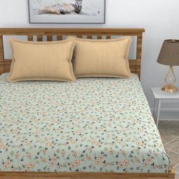 BREVARD White & Beige Printed 210 TC King Bedsheet with 2 Pillow Covers 2.7m x2.7m-image-80