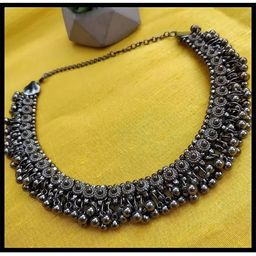 Sangria Artificial Beaded Oxidized Payal Necklace-9