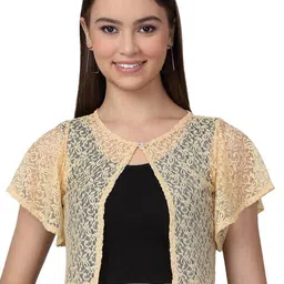 SZN Self Design Cotton Button Crop Shrug-picture-24