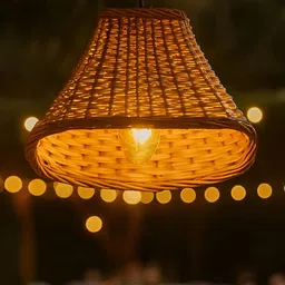 HABERE INDIA Brown & Black Textured Frustum Shaped Ceiling Lamp-picture-16