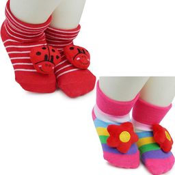 NESKA MODA 6 To 12 Months Baby Set Of 2 Pair Cotton Anti Slip Face Ankle Socks/ Booties-image-85