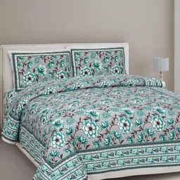 INDHOME LIFE Blue & Grey Ethnic Motifs 210 TC King Bedsheet with 2 Pillow Covers-image-24