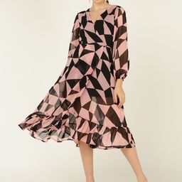 DODO & MOA Print Puff Sleeve Georgette A-Line Midi Dress-picture-16