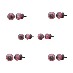 Indianshelf 6Pcs Pink & White Textured Ceramic Knobs-image-31