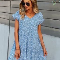 StyleCast Women Floral Print Puff Sleeve Chiffon Fit & Flare Dress-picture-0